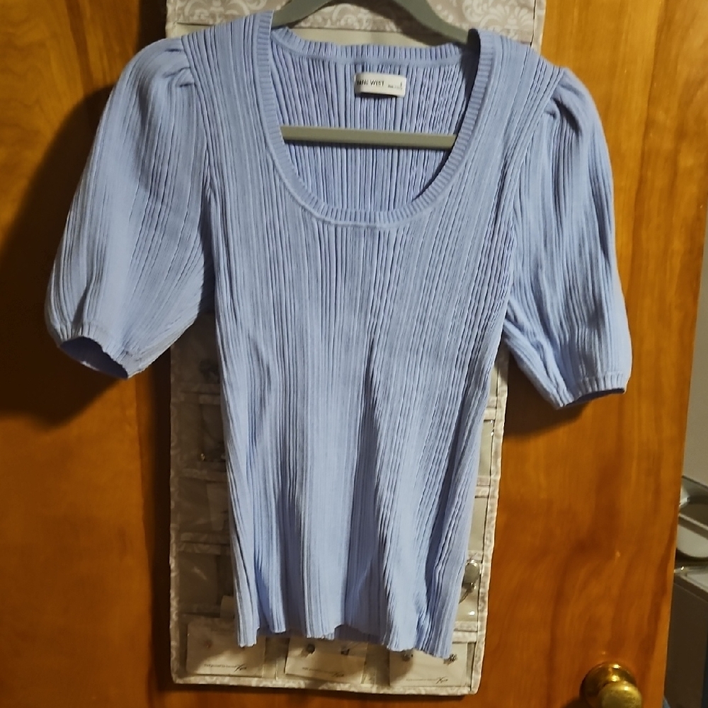 Nine West Light Blue Ribbed Blouse